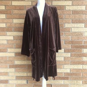 Lysse Women's Long Velvet Cardigan Size S Chocolate Brown Open Front New!